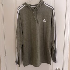 Adidas Heather Olive Green Hoodie with White Accents